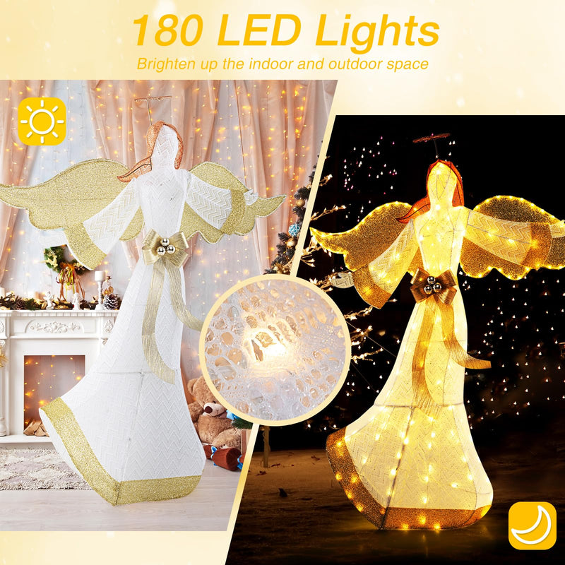 Load image into Gallery viewer, Goplus 5.2 FT Christmas Lighted Angel, Pre-Lit Winged Holiday Figure Angel with180 Warm White LED Lights