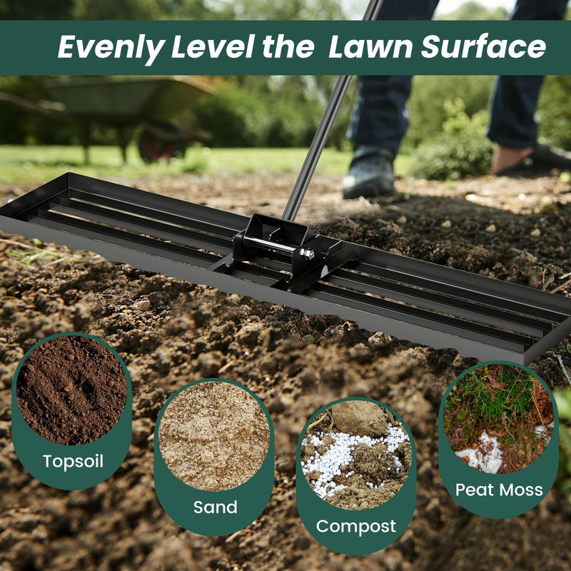 Load image into Gallery viewer, Goplus Lawn Leveling Rake 46" x 10" Heavy Duty Level Lawn Tool w/ Ergonomic Handle for Soil