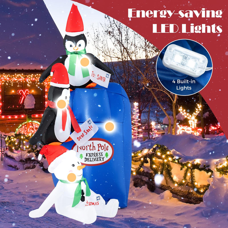 Load image into Gallery viewer, Goplus 6 Ft Christmas Inflatables, Blow up Pre-Lit Letters to Santa Mailbox with Penguins & Snow Man