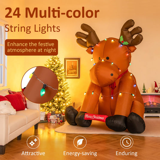 Goplus 8.5 FT Tall Multi-Color Lighted Xmas Inflatable Reindeer Sitting on The Ground