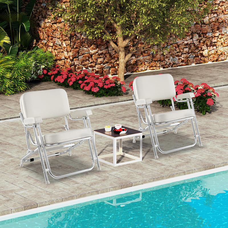 Load image into Gallery viewer, Goplus Folding Deck Chair, Aluminum Boat Seat w/Upholstered Seat, Soft Padded Backrest & Armrests