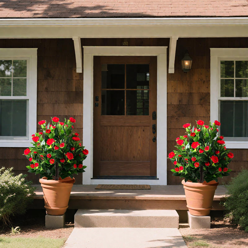 Load image into Gallery viewer, Goplus 31 Inches Artificial Camellia Tree Set 2 Pack Fake Flower Trees