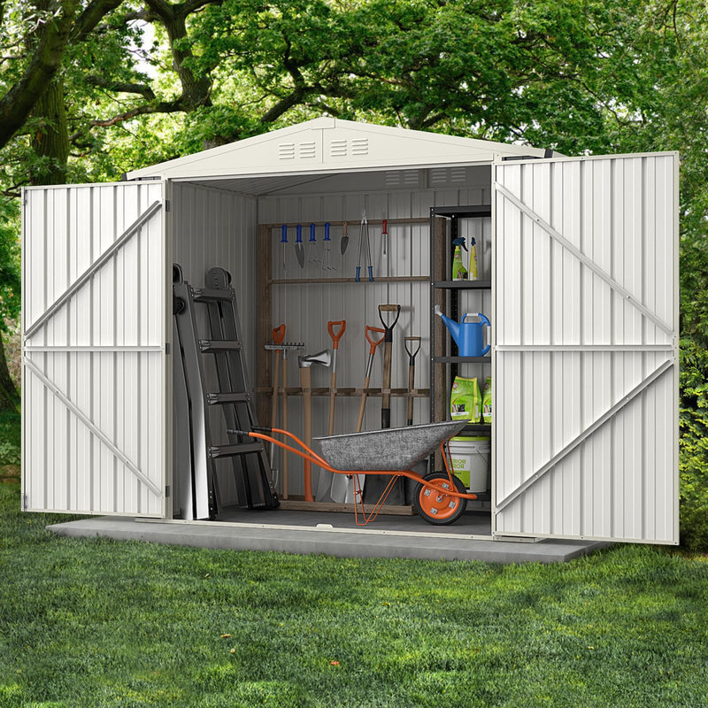 Load image into Gallery viewer, Goplus Metal Outdoor Storage Shed, Snap-on Structures for Efficient Assembly, All-Weather Color Steel Utility Storage House