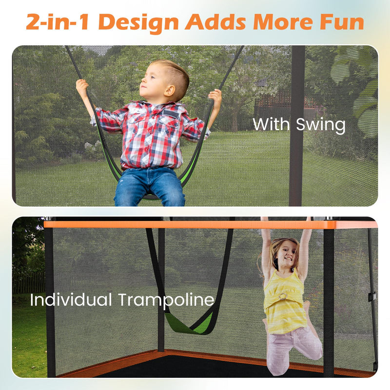 Load image into Gallery viewer, Goplus 6FT Kids Trampoline with Swing, ASTM Approved Rectangle Recreational Trampoline w/Enclosure Safety Net
