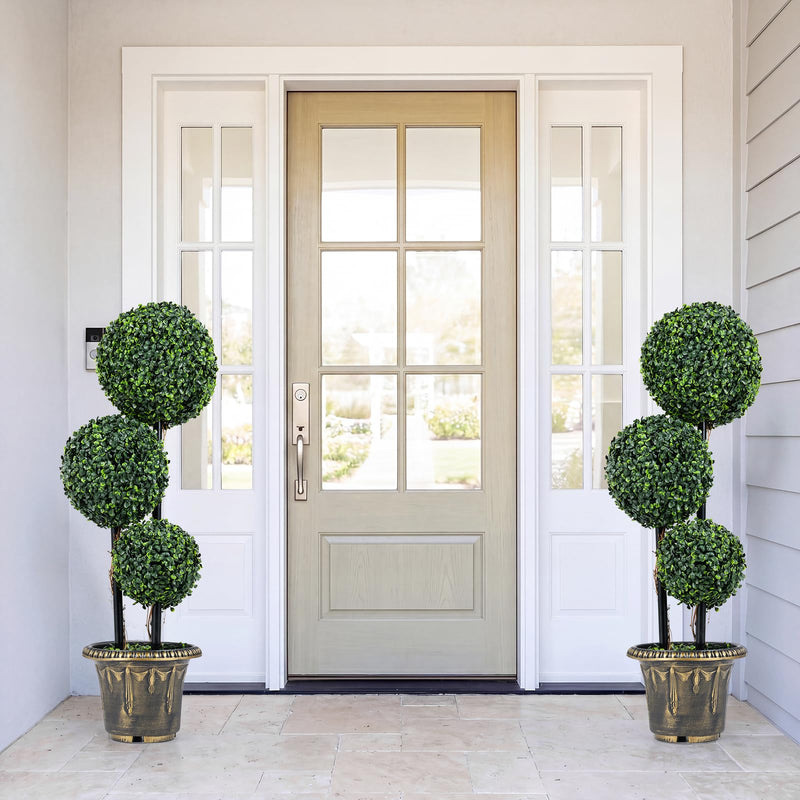 Load image into Gallery viewer, Goplus 3 FT Artificial Boxwood Topiary Tree Sun-Protective Triple Ball Fake Plants Shrubs (1/2 Pack)