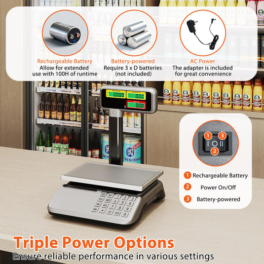 Goplus 88lb/40kg Price Computing Scale with Pole Dual LCD Display