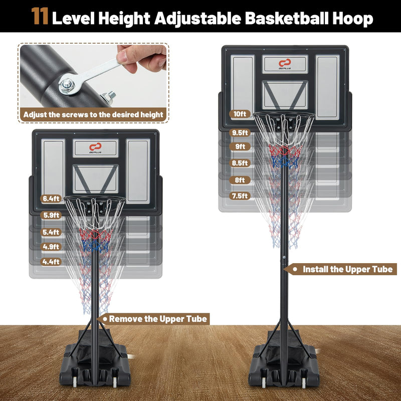 Load image into Gallery viewer, Goplus 4.4-10 ft Adjustable Basketball Hoop Outdoor w/ 44" Shatterproof Backboard & Weight Bag