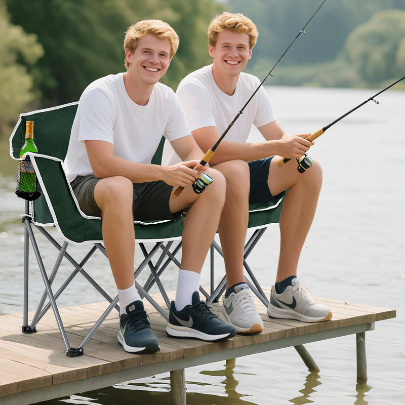 Load image into Gallery viewer, Goplus Folding 2-Person Couch w/2 Cup Holders Dual Back Pockets