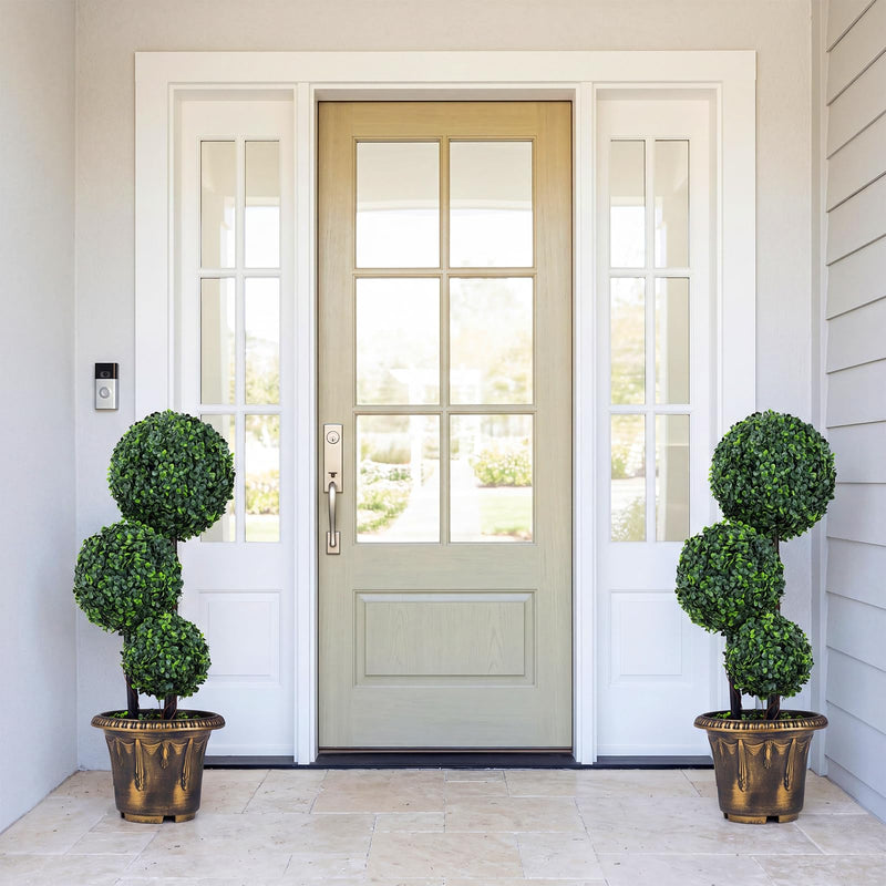 Load image into Gallery viewer, Goplus 2.5 FT Artificial Boxwood Topiary Tree Evergreen Faux Potted Plants (1/2 Pack)
