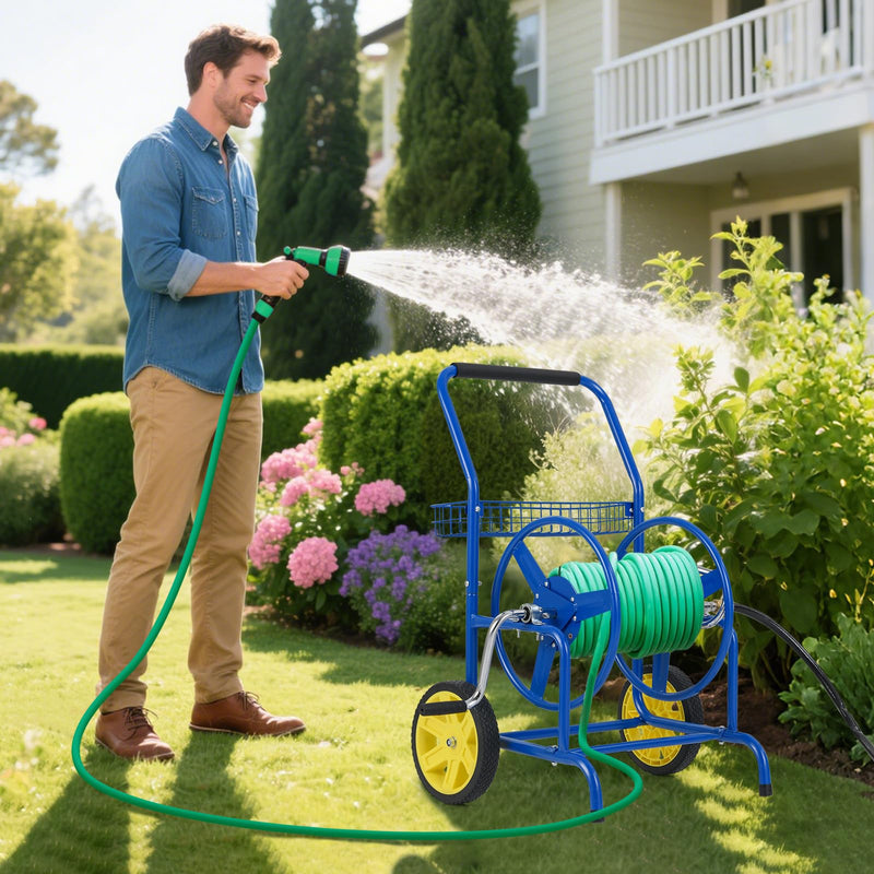 Load image into Gallery viewer, Goplus Heavy-Duty Metal Hose Cart w/2 Wheels & Storage Basket | 230 FT of 5/8" Large Capacity