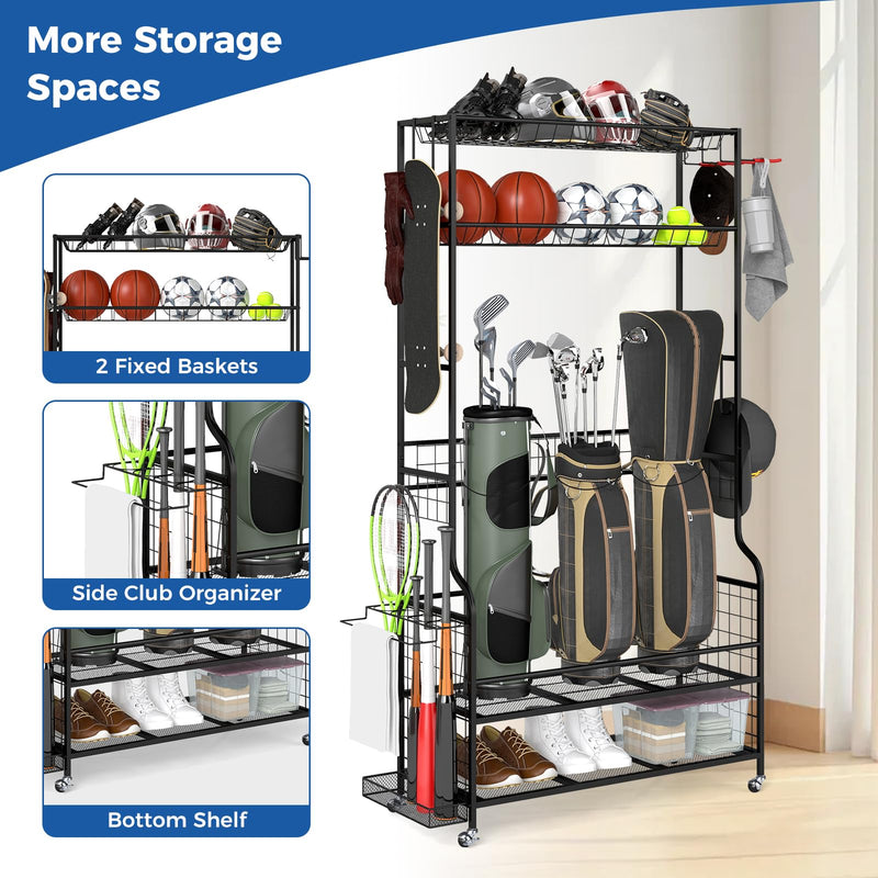 Load image into Gallery viewer, Goplus 3 Golf Bags Storage Garage Organizer Mobile Sports Equipment Organizer with Wheels