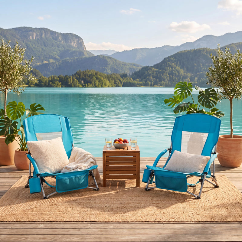 Load image into Gallery viewer, Goplus Folding Beach Chairs Set of 2 Lightweight Portable Low Seat Camping Chairs
