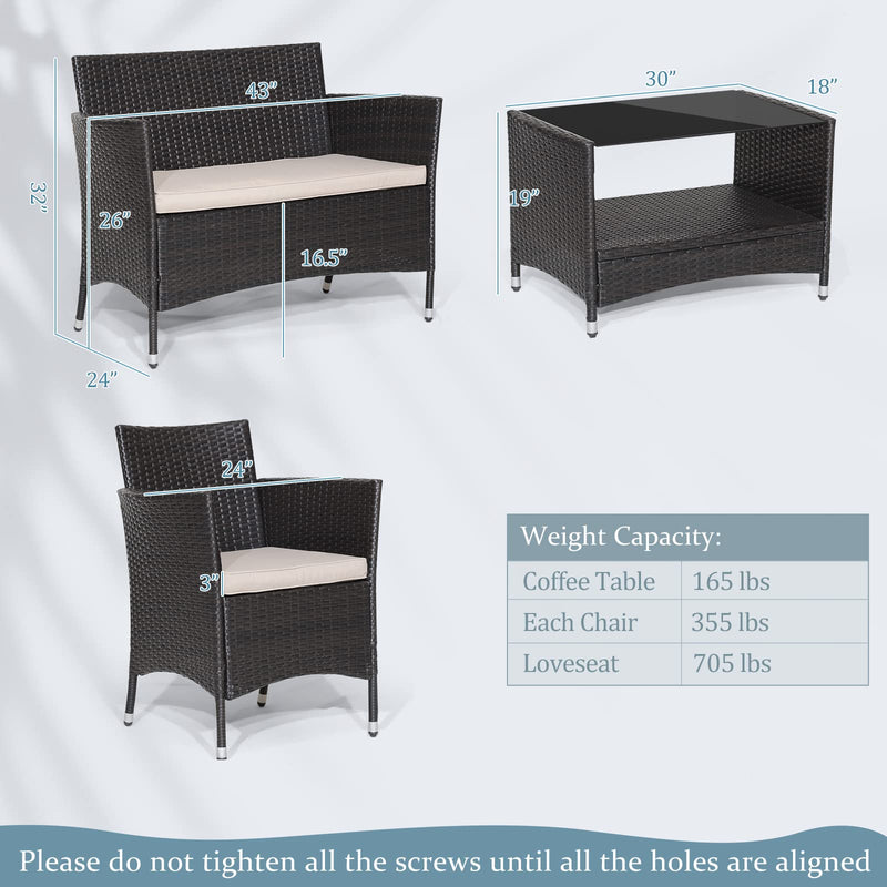 Load image into Gallery viewer, Goplus 4PCS Patio Rattan Furniture Set Armrest Cushion Sofa Coffee Table W/Shelf Garden