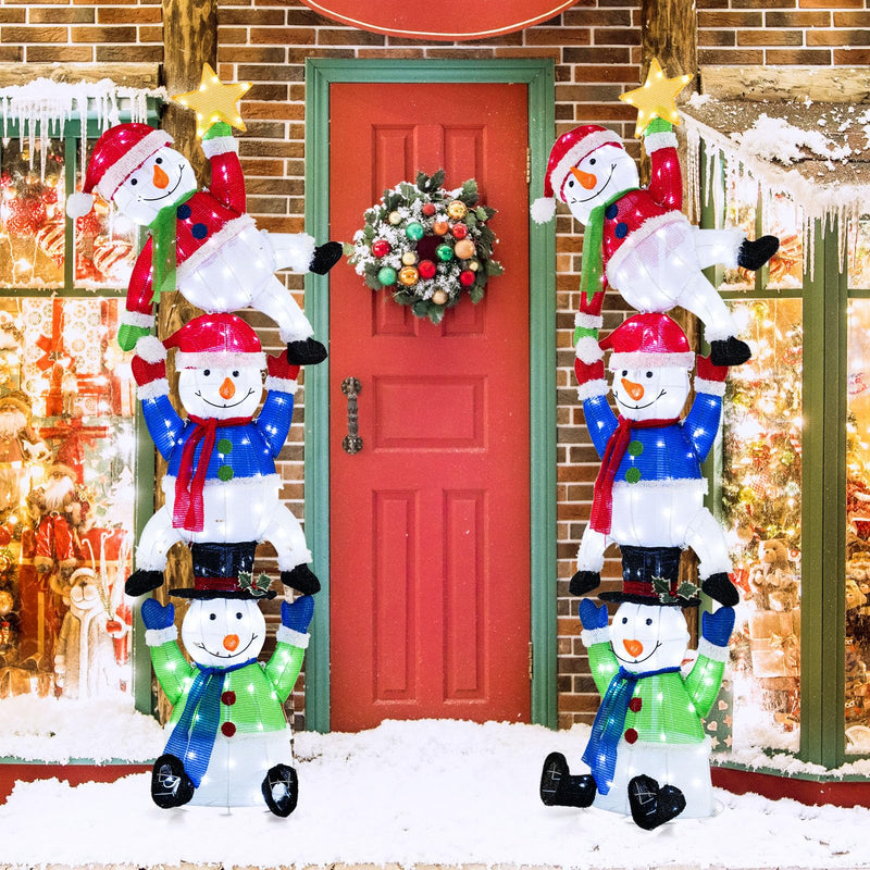Load image into Gallery viewer, Goplus 6 ft Christmas Stacked Snowman, 3D Pre-Lit Snowman Decoration w/ 155 LED Lights