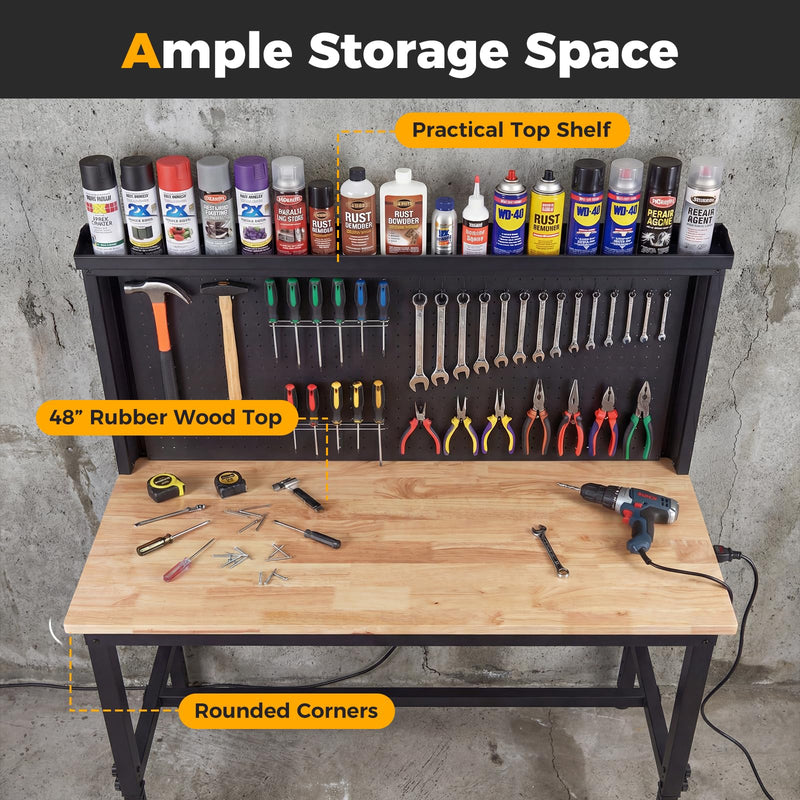 Load image into Gallery viewer, Goplus 48" Heavy Duty Workbench with AC/USB Outlets and Pegboard