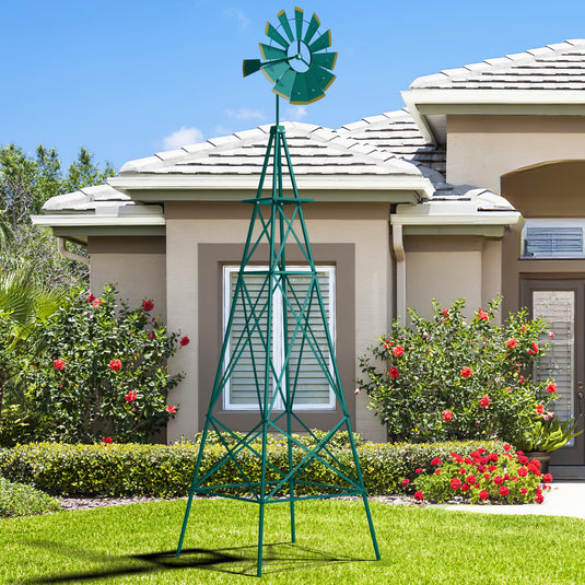 Goplus 8 ft Ornamental Windmill, All-Weather Metal Wind Mill w/ 4 Support Legs, Decorative Weathervane