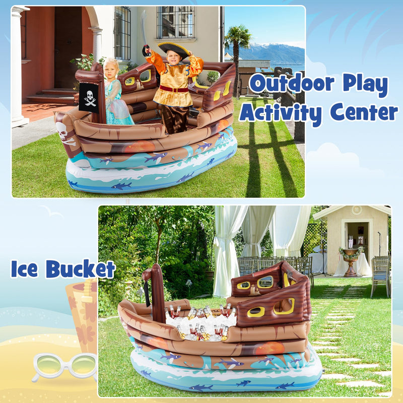 Load image into Gallery viewer, Goplus Inflatable Pirate Ship, Blow up Playscape with Built in Motor