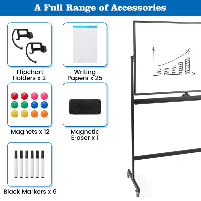 Load image into Gallery viewer, Goplus Rolling White Board, 48" x 32" Double-Sided Whiteboard, Height Adjustable Dry Erase Board w/Markers