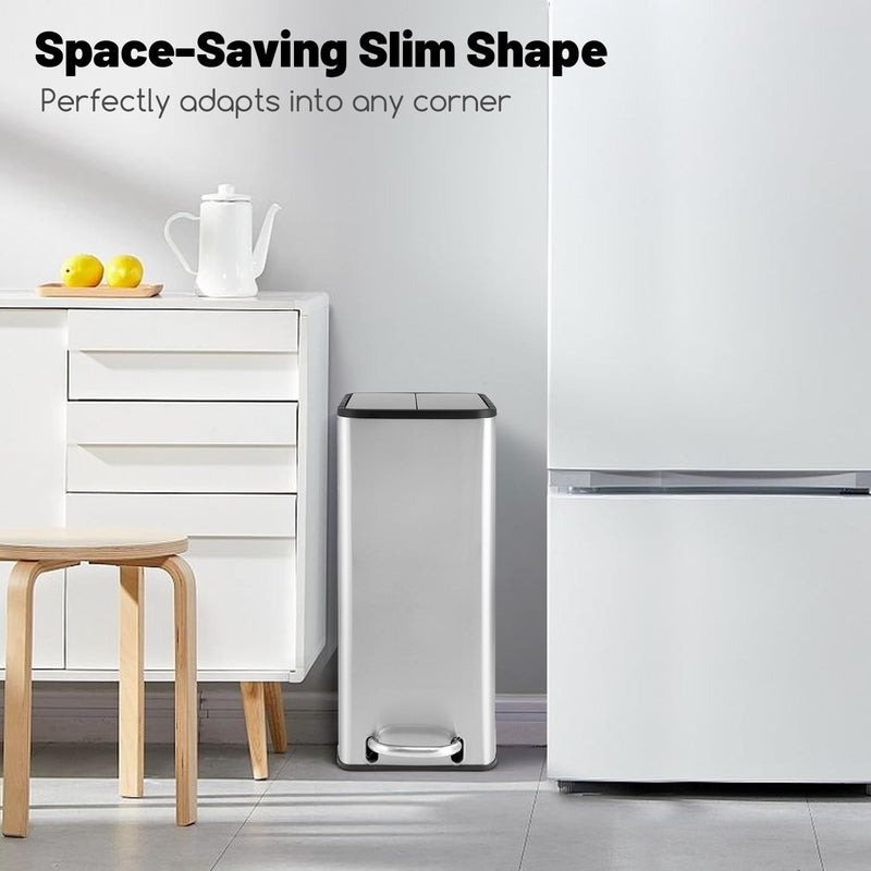 Load image into Gallery viewer, Goplus 12 Gallon Stainless Steel Trash Can, Kitchen Waste Bin with Soft-Closing Wing Lids & Removable Inner Bucket