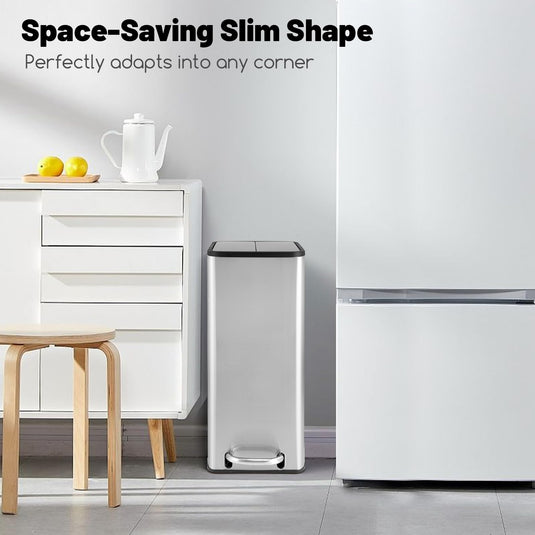 Goplus 12 Gallon Stainless Steel Trash Can, Kitchen Waste Bin with Soft-Closing Wing Lids & Removable Inner Bucket