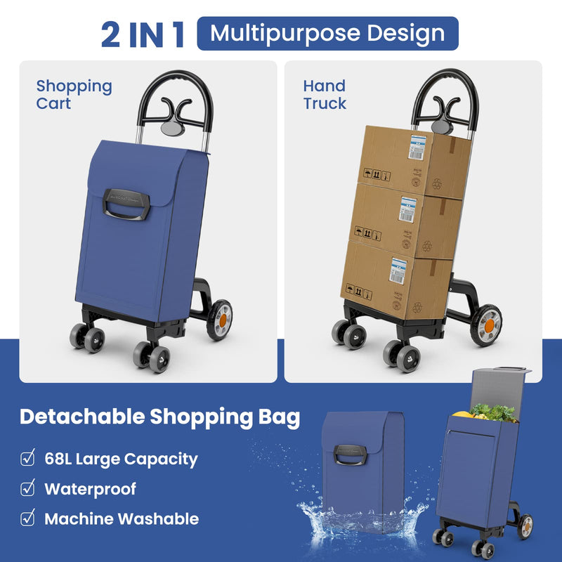 Load image into Gallery viewer, Goplus Folding Shopping Carts for Groceries with 6 Wheels, Heavy Duty Grocery Utility Cart