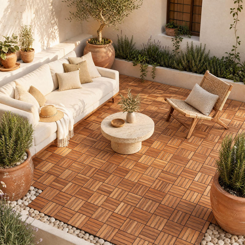 Load image into Gallery viewer, Goplus 27/54-Pack Acacia Wood Interlocking Deck Tiles (Grid) | All-Weather Flooring Tiles