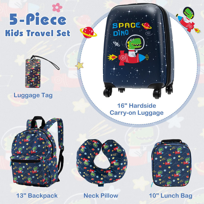 Load image into Gallery viewer, Goplus 5 Piece Kid’s Luggage Set, 15” Carry on Suitcase w/13” Backpack, Neck Pillow, Lunch Bag