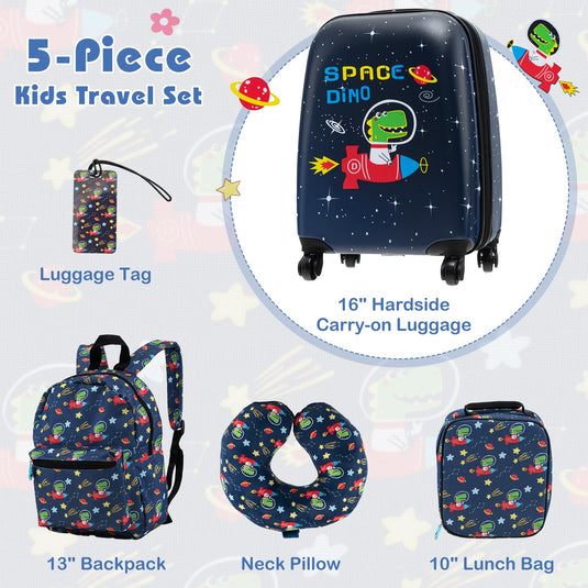 Goplus 5 Piece Kid’s Luggage Set, 15” Carry on Suitcase w/13” Backpack, Neck Pillow, Lunch Bag