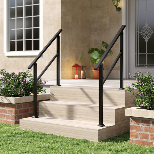 Goplus Handrail for Outdoor Steps Metal Hand Rail Fits 0-3 Steps