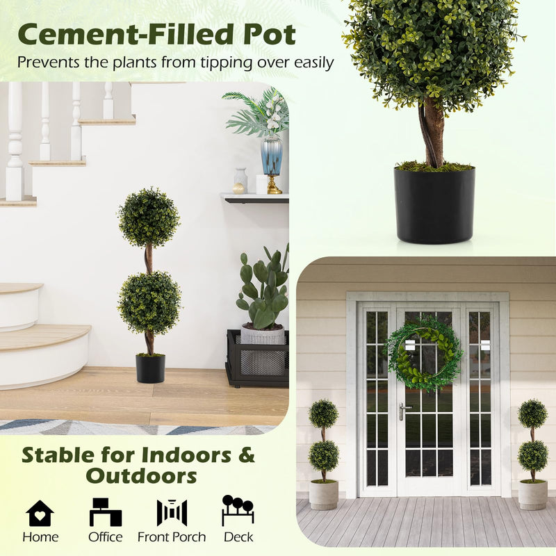 Load image into Gallery viewer, Goplus 3 FT Artificial Boxwood Topiary Trees Set of 2 Faux Outdoor Topiary Ball Tree with Cement-Filled Pot