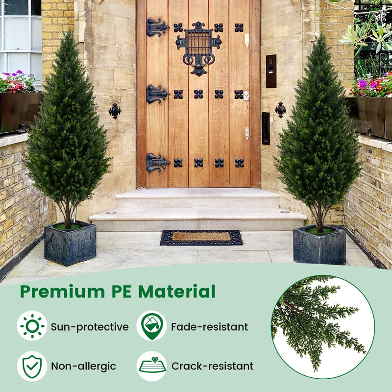 Load image into Gallery viewer, Goplus 4 FT Artificial Cedar Topiary Trees for Outdoors, Set of 2 Potted Fake Cypress Trees