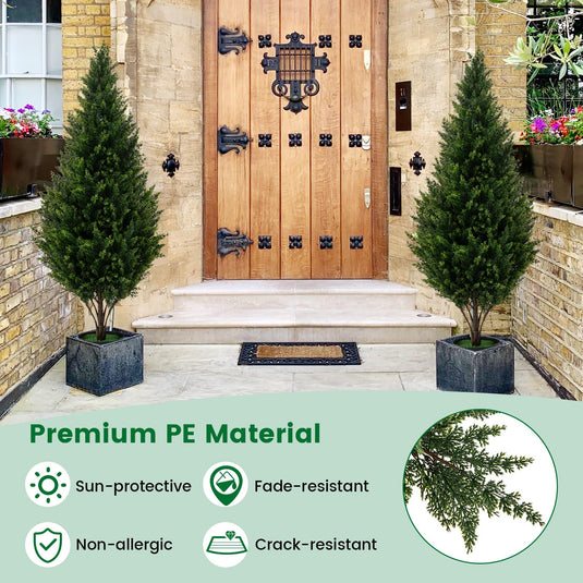 Goplus 4 FT Artificial Cedar Topiary Trees for Outdoors, Set of 2 Potted Fake Cypress Trees