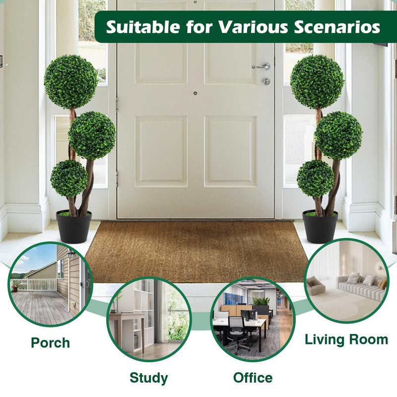 Load image into Gallery viewer, Goplus 3ft Artificial Boxwood Topiary Ball Tree, Faux Potted Plants with Solid Wood Trunks