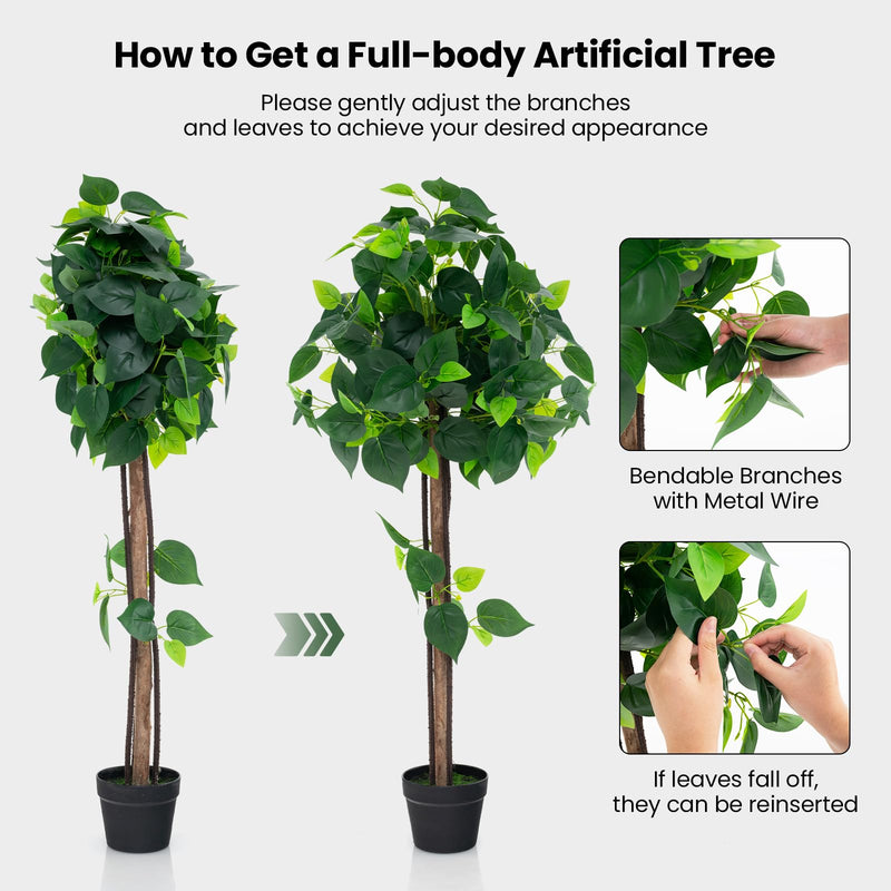 Load image into Gallery viewer, Goplus 45" Artificial Hydrangea Tree, Tall Fake Potted Silk Tree with Real Wood Trunk