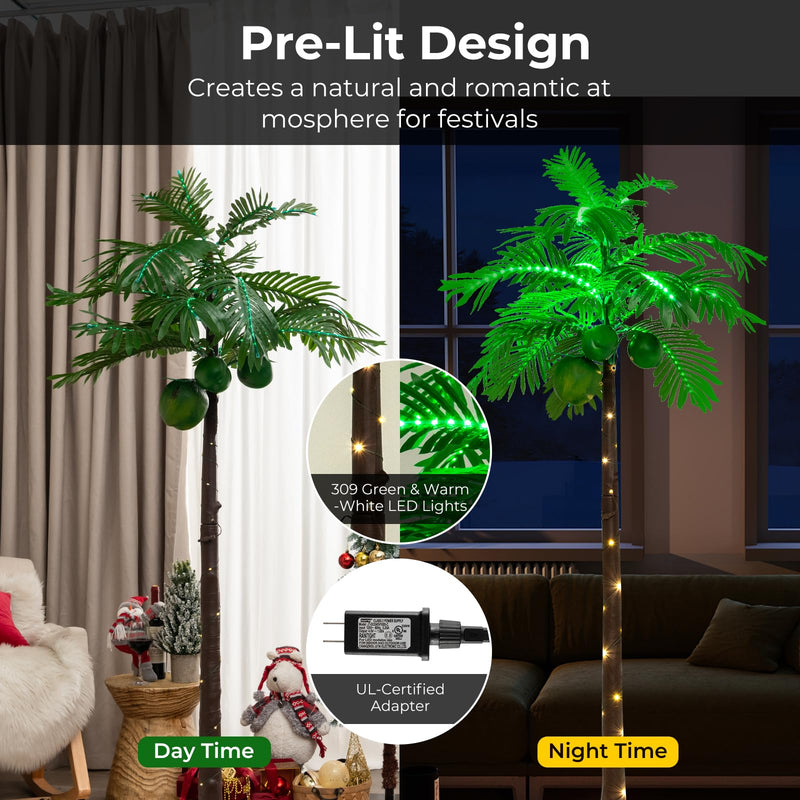 Load image into Gallery viewer, Goplus 6FT Artificial Lighted Palm Tree, Outdoor Light Up Tropical Palm Trees with 309 LED Lights