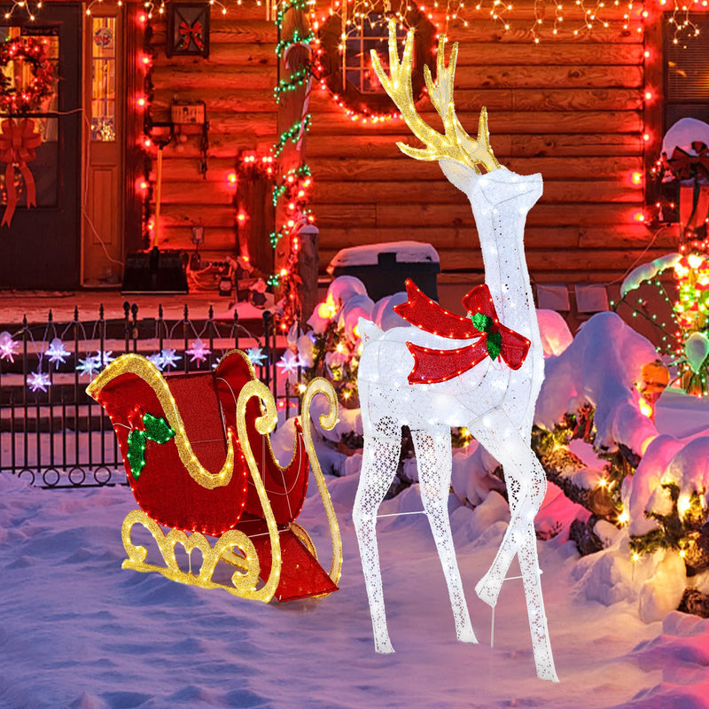 Load image into Gallery viewer, Goplus Lighted Christmas Reindeer & Sleigh Set, Light-up Xmas Decorations with 462 LED Lights