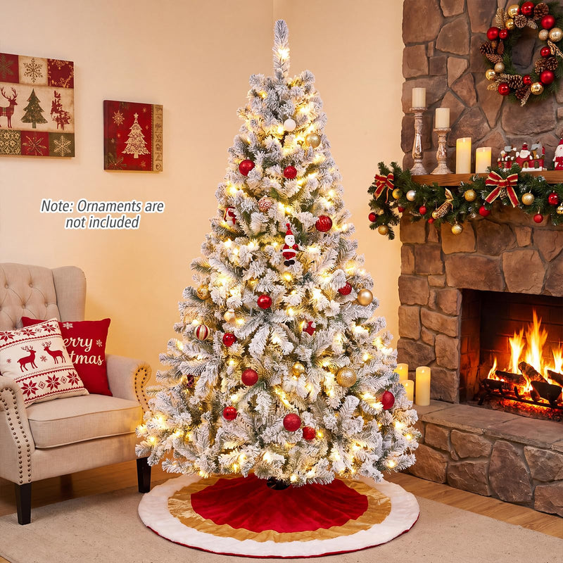 Load image into Gallery viewer, Goplus 6ft/7.5ft Pre-Lit Snow Flocked Christmas Tree with LED Lights | Holiday Decoration Snowy Tree