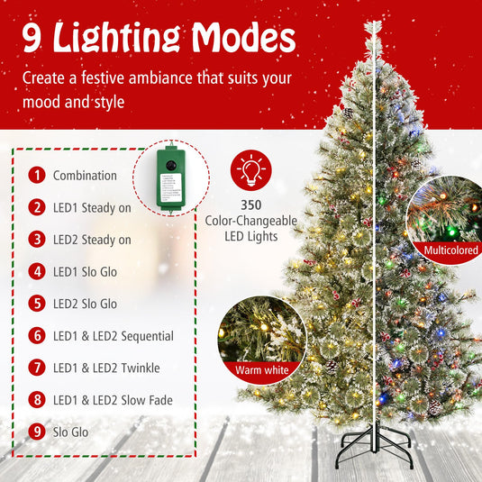 Goplus 6ft / 7.5ft / 9ft Pre-Lit Artificial Christmas Tree with 360° Quick Power Connector