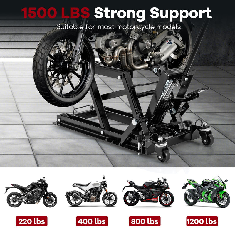 Load image into Gallery viewer, Goplus 1500 LBS Motorcycle Lift Jack, Hydraulic Motorcycle Hoist w/Footplates & Long Handle