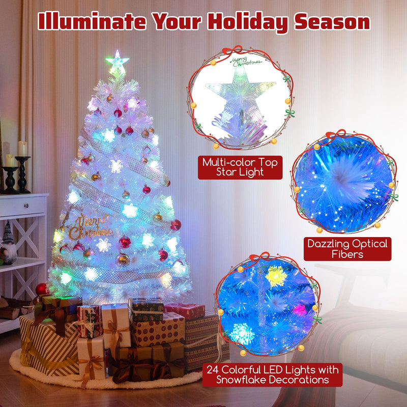 Load image into Gallery viewer, Goplus Pre-lit Fiber Optic Christmas Tree, Artificial White Xmas Tree with 24 Colorful LED Lights