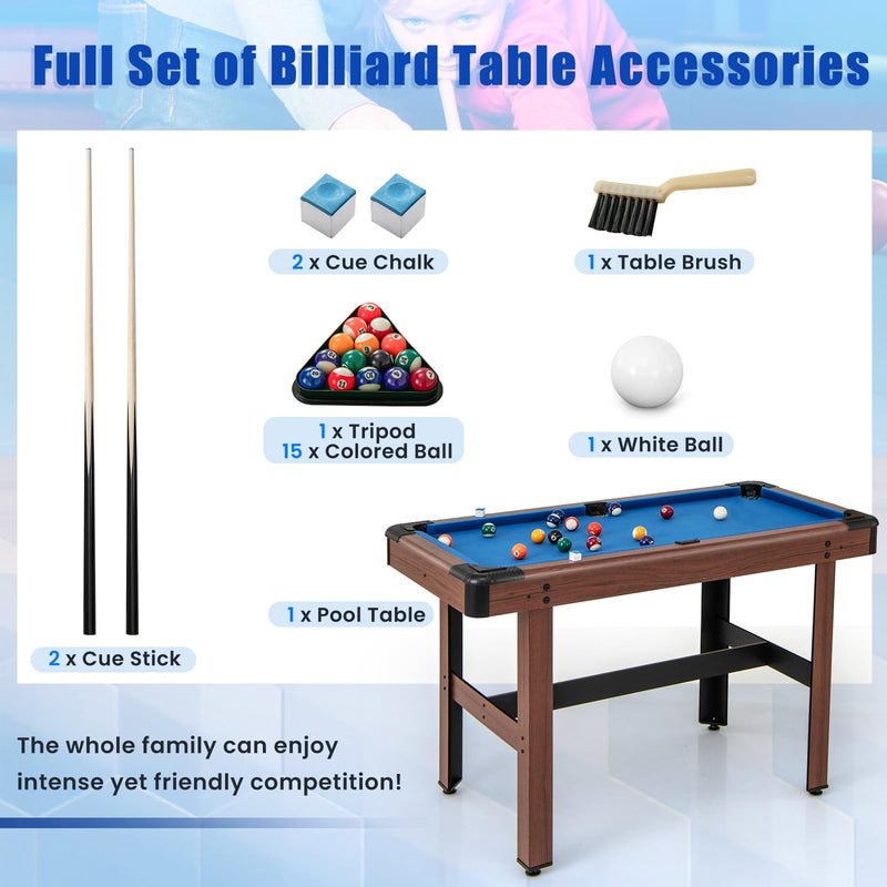 Load image into Gallery viewer, Goplus 48” Pool Table, Wooden Billiards Table w/ 2 Cue Sticks, 16 Balls, 2 Chalks, Triangle, Brush