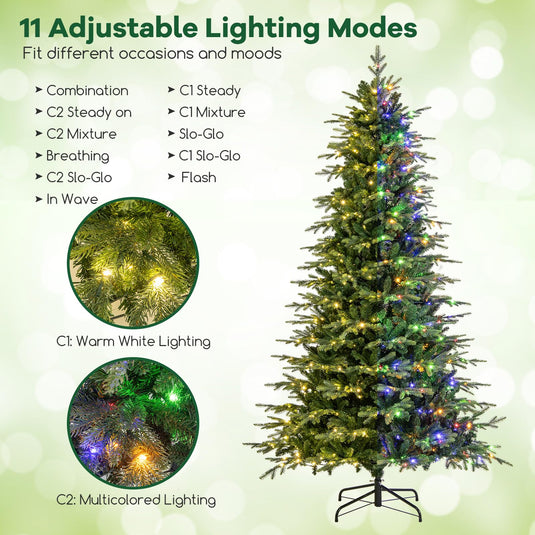 Goplus 9ft Pre-Lit Artificial Christmas Tree with 1770 PVC & PE Tips, 560 Multicolored & Warm White LED Lights