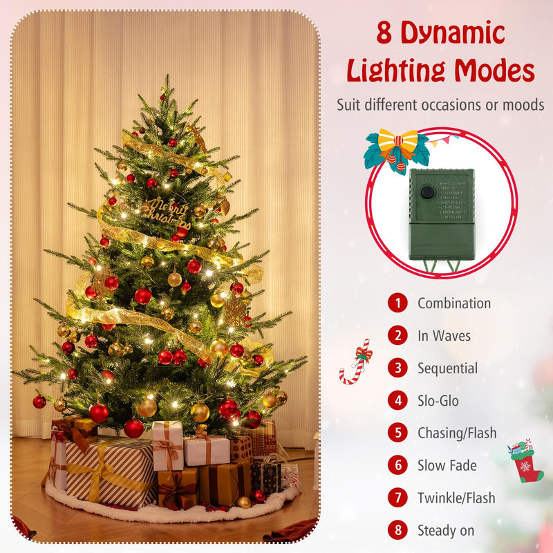 Load image into Gallery viewer, Goplus 6ft Faux Hinged Xmas Full Tree with 240 Warm White LED Lights, 778 Branch Tips