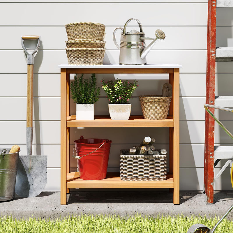 Load image into Gallery viewer, Goplus 32” x 16” x 36” 3-Tier Patio Wooden Sideboard