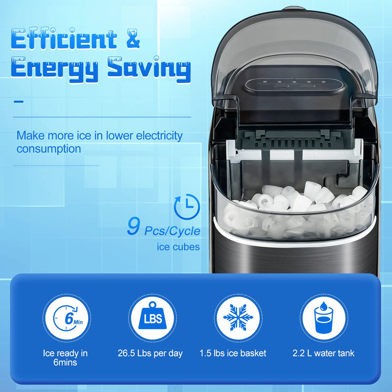 Load image into Gallery viewer, Countertop Ice Maker, 26.5 LBS/24H, 9 Cubes in 6 Mins, S/L Size, Self-Cleaning Function