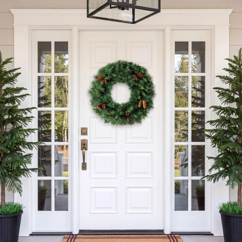 Load image into Gallery viewer, Goplus 24" Christmas Wreath with 10 Pine Cones and 50 Warm White LED Lights