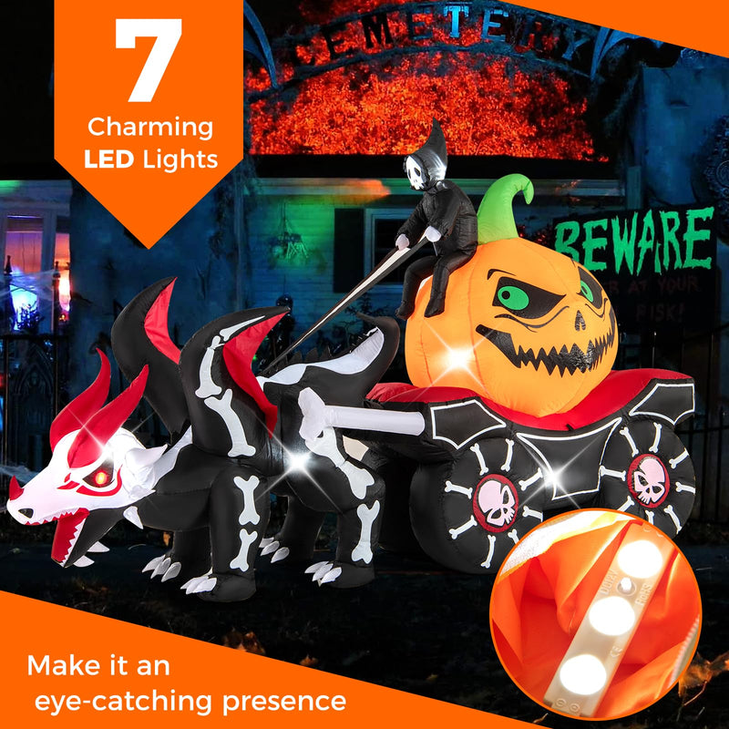 Load image into Gallery viewer, Goplus 9 FT Halloween Inflatable Outdoor Decoration, Blow up Grim Reaper Driving Pumpkin Carriage