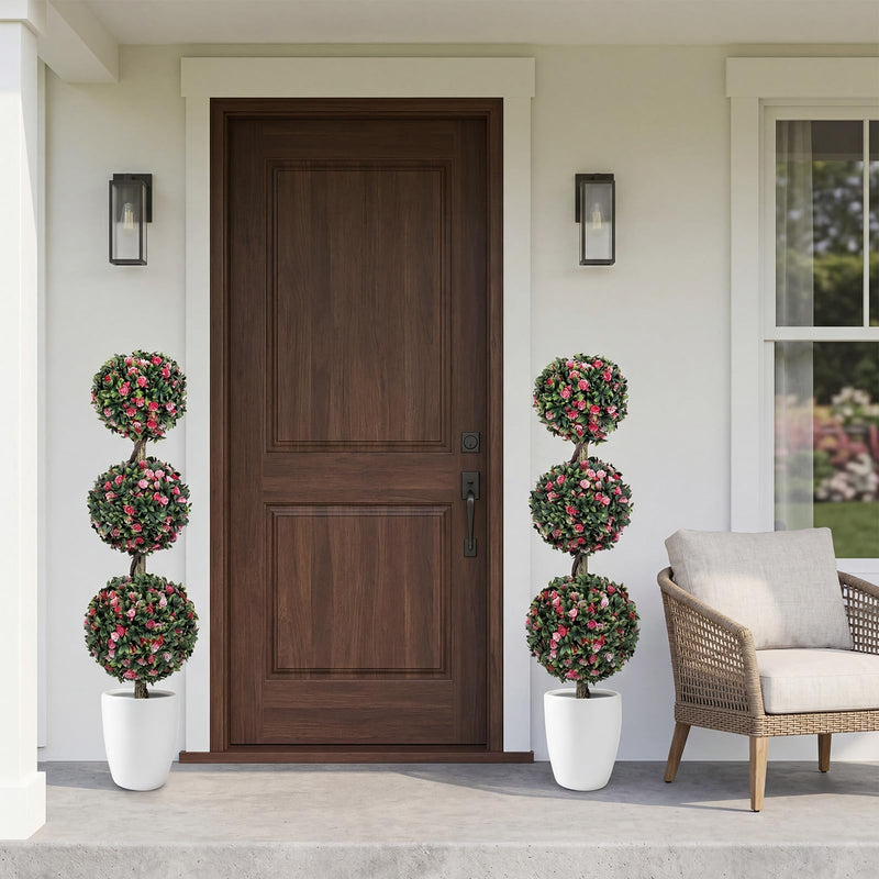 Load image into Gallery viewer, Goplus 43.5" Faux Potted Floral Plant Artificial Triple Ball Rose Topiary Tree ( 1/2 pack )