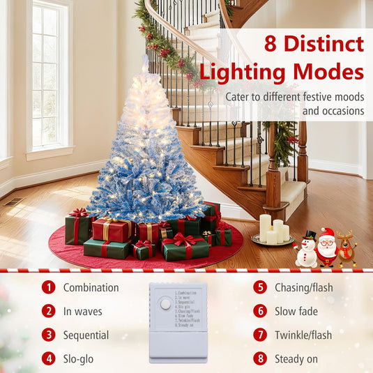 Goplus Pre-Lit Snow Flocked Christmas Tree | Artificial Hinged Xmas Full Tree