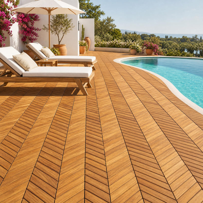 Load image into Gallery viewer, Goplus 30-Pack Acacia Wood Interlocking Deck Tiles (Chevron) | Floor Tiles for Patio, 30 sq. ft